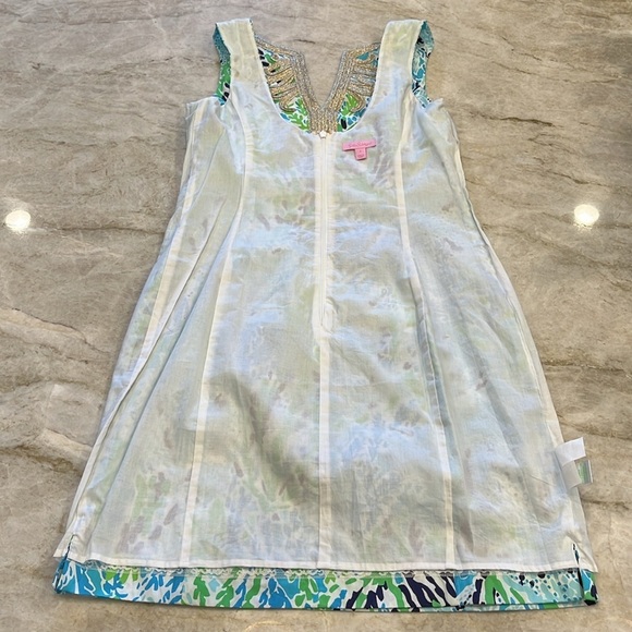 Lilly Pulitzer | Valli Shift Dress 100%‎ Cotton | Seashell Metallic | Size 6 - Picture 15 of 16